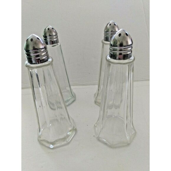 Vintage Diner Style Glass Salt and Pepper Shakers  Stainless Steel Lids (2 sets) - Picture 1 of 11